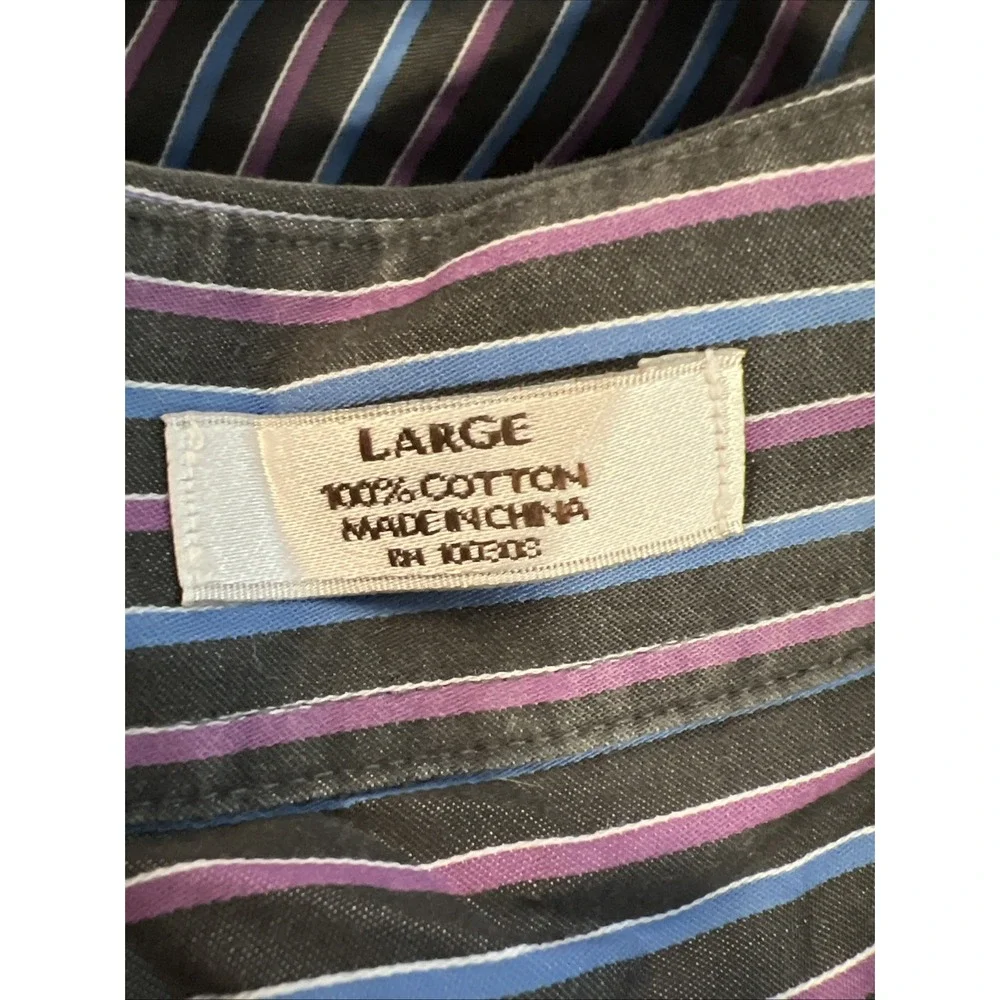 Peter Millar Shirt Men's Sz L Multi-Color Stripe Cotton Button Front Long Sleeve
